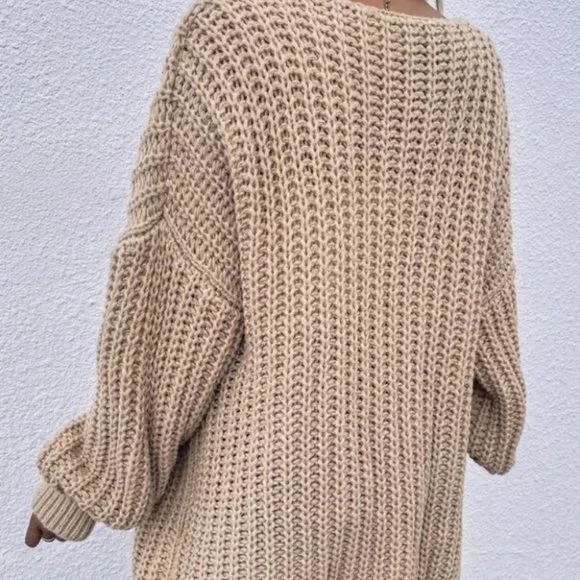 Chunky Knit Open front comfy cozy sweater Cardigan khaki - Picture 11 of 14